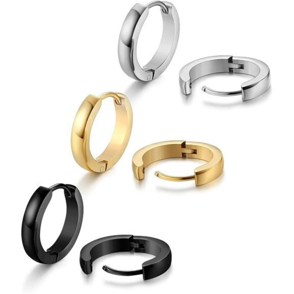 3 Pack Stainless Steel Mens Womens Hoop Earrings Huggie Ear Piercings - Picture 1 of 6